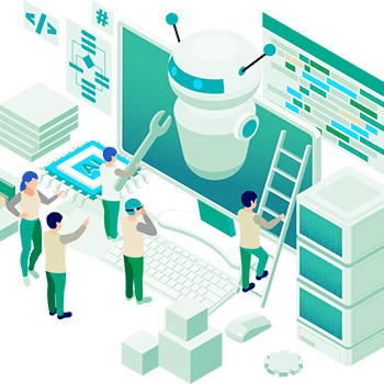 AIを活用する技術者たちのイメージイラスト